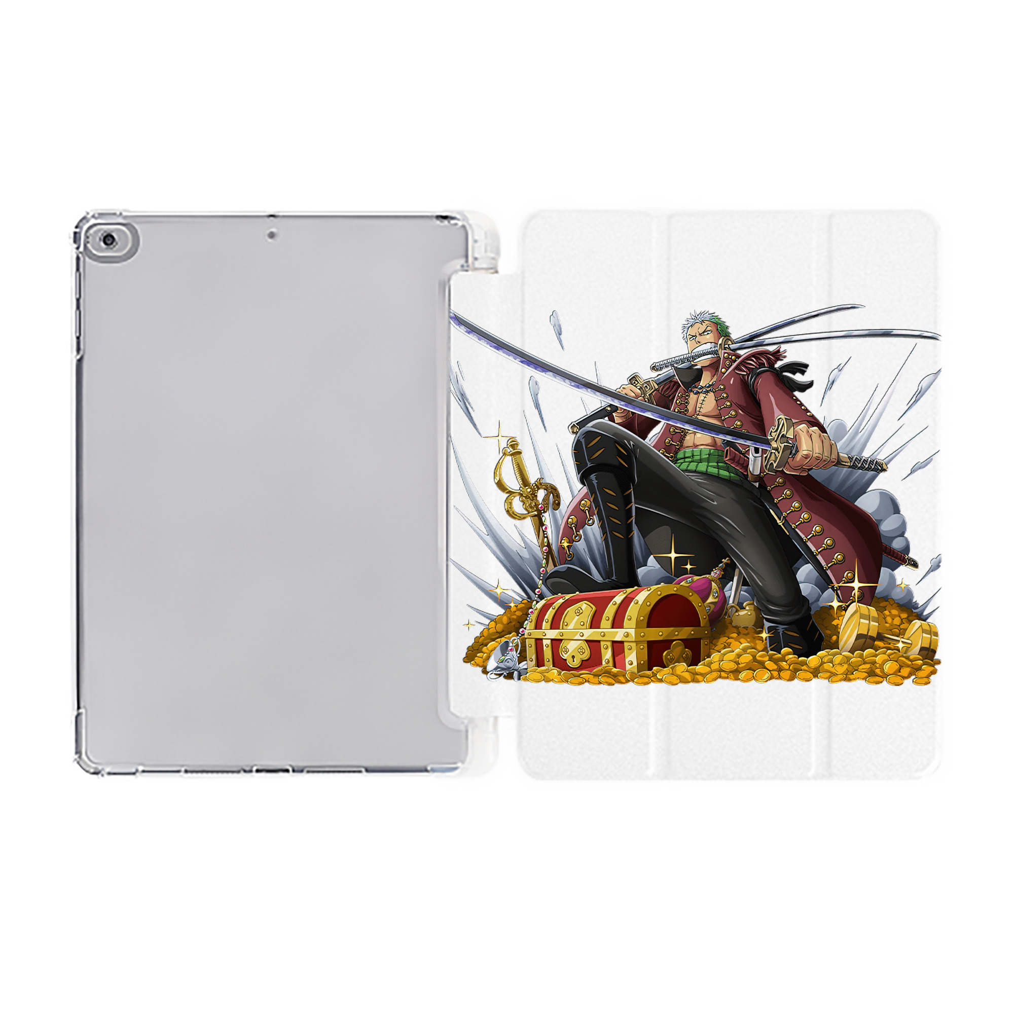 （画像用） ワンピース ロロノア・ゾロ ONE PIECE Roronoa Zoro IPad ケース ペン収納付き 三つ折りスタンド PUレザー×シリコン 対応機種9.5/10.5/10.9インチ
